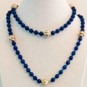 NECKLACE WITH BLUE BEADS AND GOLD ACCENTS